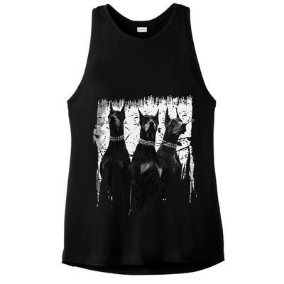 Doberman Pinscher Black and White Dog Lovers Ladies PosiCharge Tri-Blend Wicking Tank