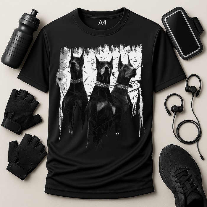 Doberman Pinscher Black and White Dog Lovers Cooling Performance Crew T-Shirt