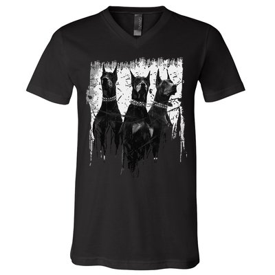Doberman Pinscher Black and White Dog Lovers V-Neck T-Shirt