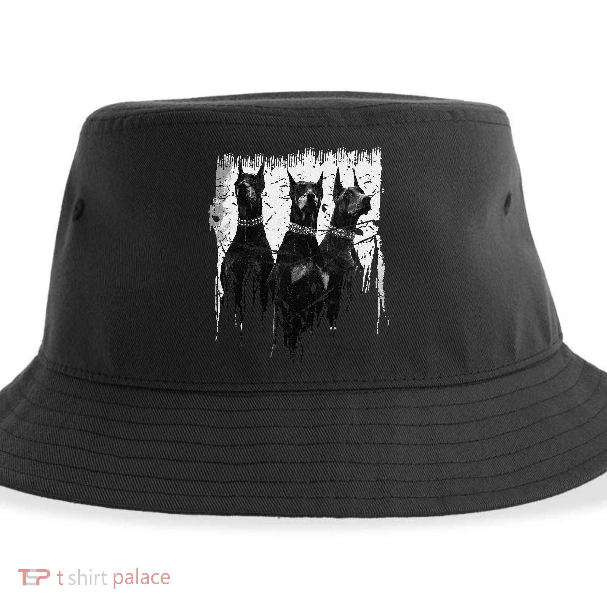 Doberman Pinscher Black and White Dog Lovers Sustainable Bucket Hat