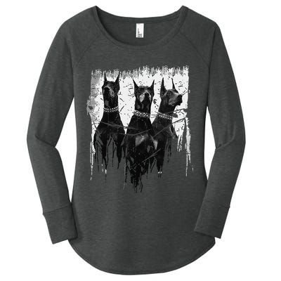 Doberman Pinscher Black and White Dog Lovers Women's Perfect Tri Tunic Long Sleeve Shirt
