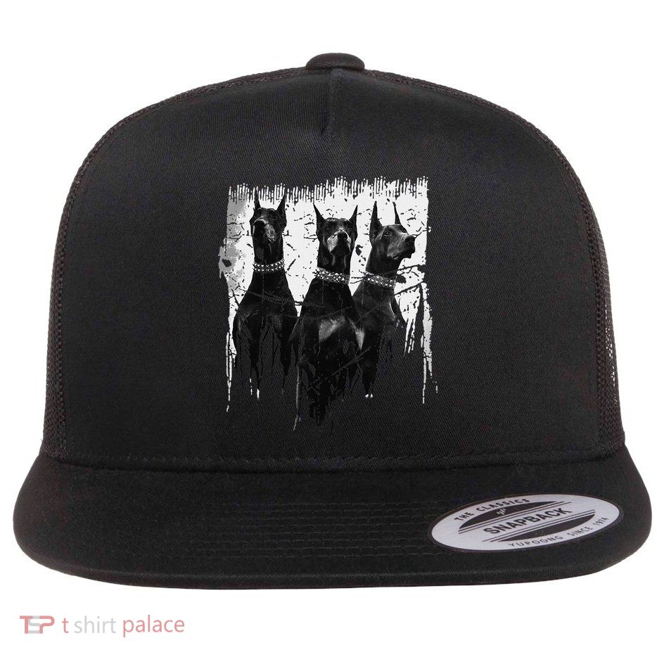 Doberman Pinscher Black and White Dog Lovers Flatbill Hat