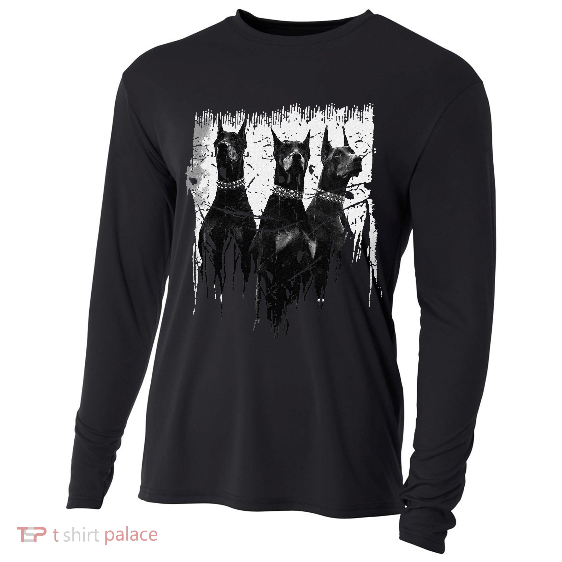 Doberman Pinscher Black and White Dog Lovers Cooling Performance Long Sleeve Crew