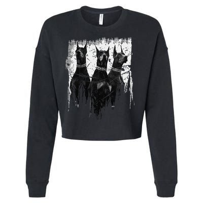 Doberman Pinscher Black and White Dog Lovers Cropped Pullover Crew