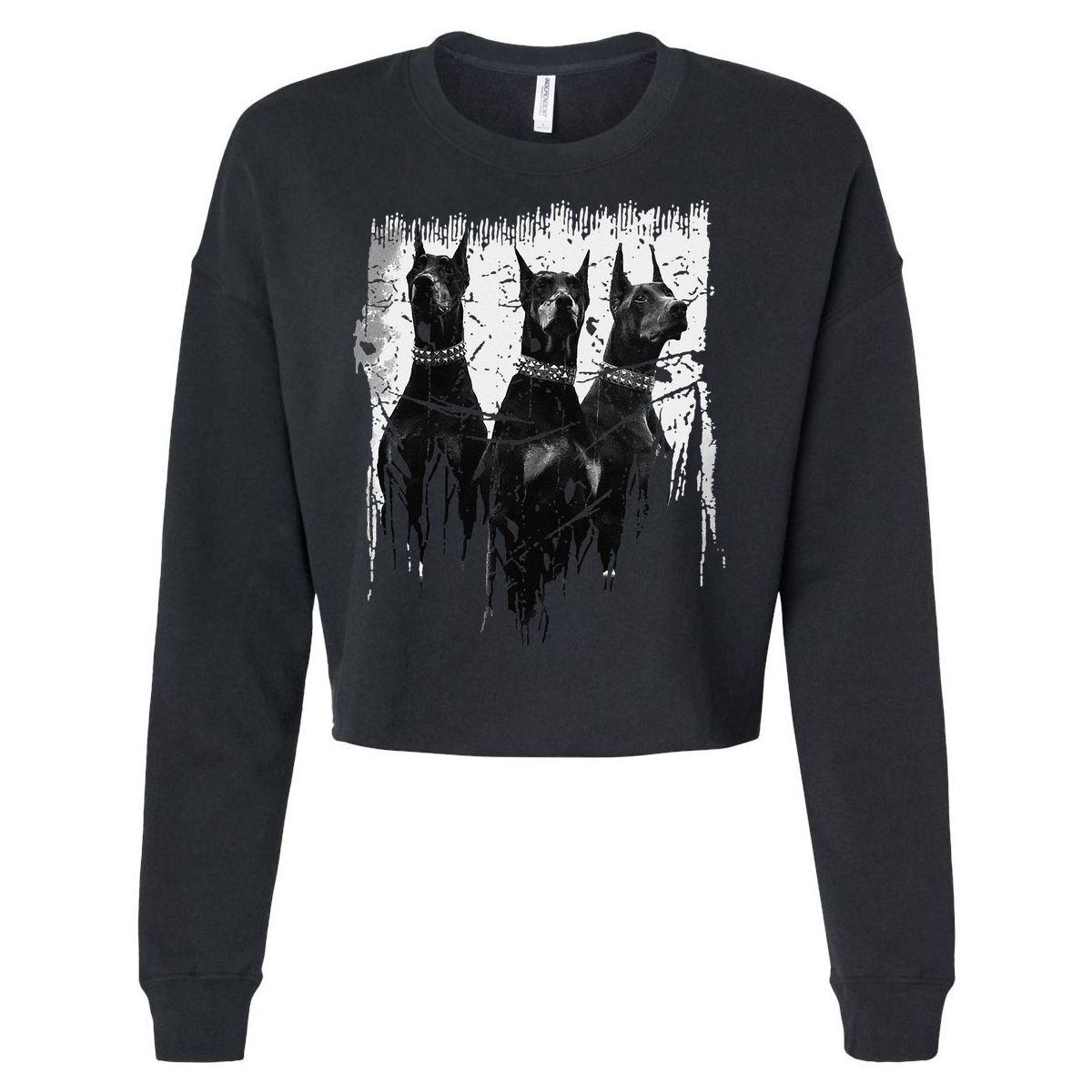 Doberman Pinscher Black and White Dog Lovers Cropped Pullover Crew