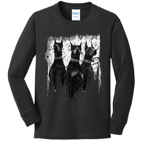 Doberman Pinscher Black and White Dog Lovers Kids Long Sleeve Shirt