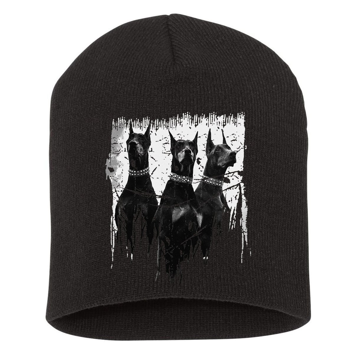 Doberman Pinscher Black and White Dog Lovers Short Acrylic Beanie