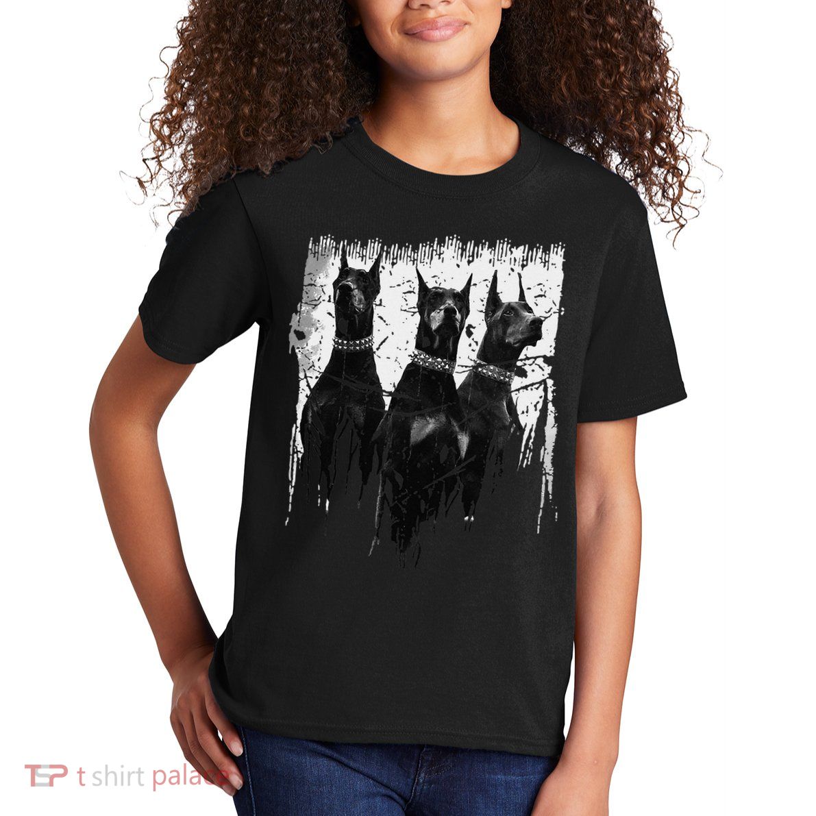 Doberman Pinscher Black and White Dog Lovers Kids T-Shirt