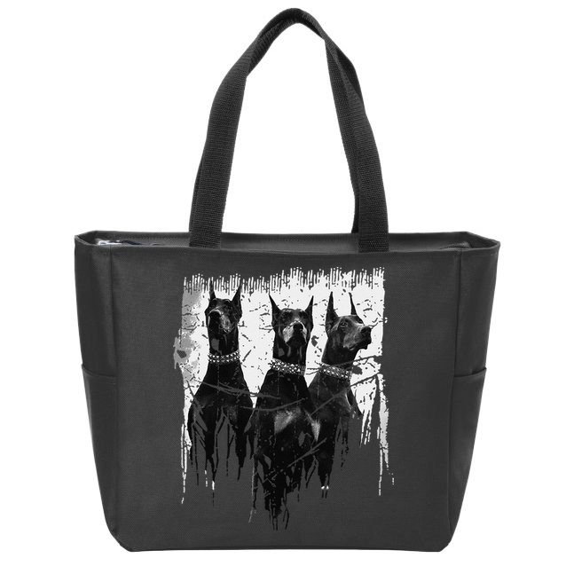 Doberman Pinscher Black and White Dog Lovers Zip Tote Bag