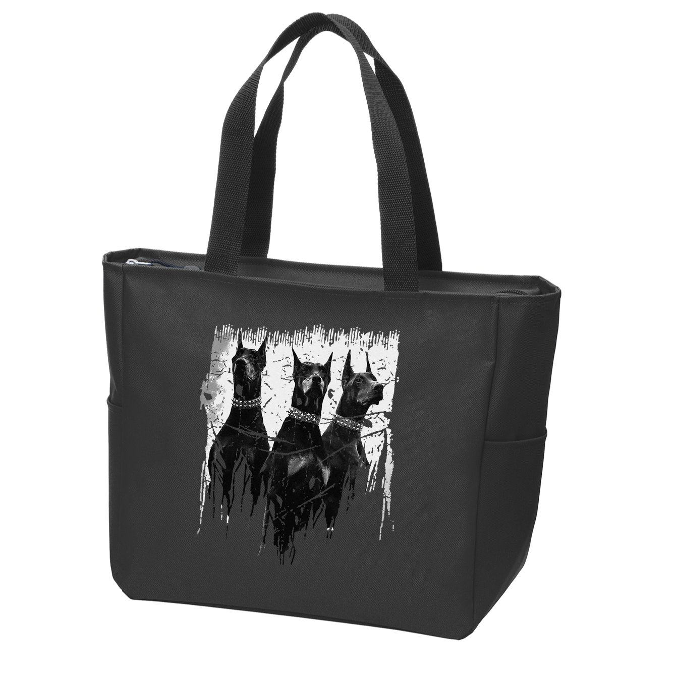 Doberman Pinscher Black and White Dog Lovers Zip Tote Bag
