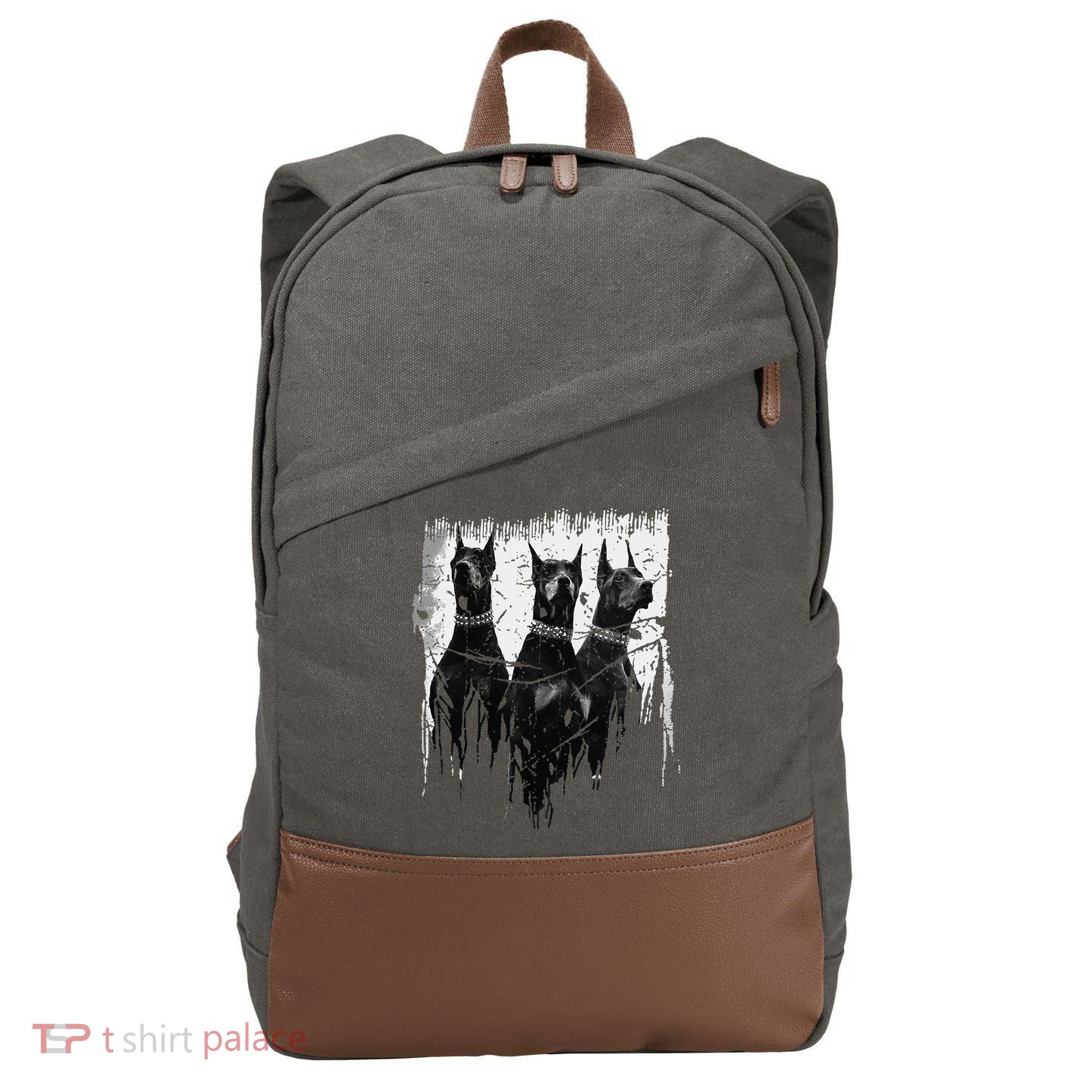 Doberman Pinscher Black and White Dog Lovers Cotton Canvas Backpack