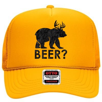 Deer Plus Bear Equals Beer Funny Vintage Gift High Crown Mesh Back Trucker Hat