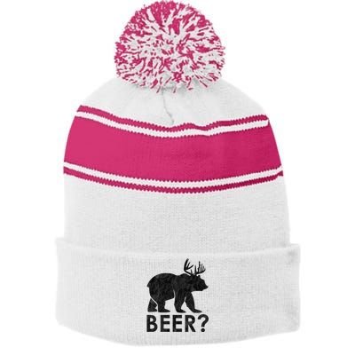 Deer Plus Bear Equals Beer Funny Vintage Gift Stripe Pom Pom Beanie