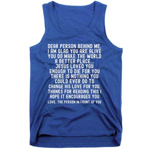 Dear Person Behind Me Jesus Loves You Christian Gift Tank Top