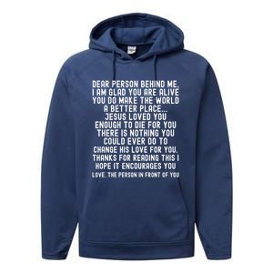 Dear Person Behind Me Jesus Loves You Christian Gift Performance Fleece Hoodie