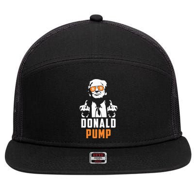 Donald Pump Bitcoin Funny Trump 2024 Crypto American Flag 7 Panel Mesh Trucker Snapback Hat