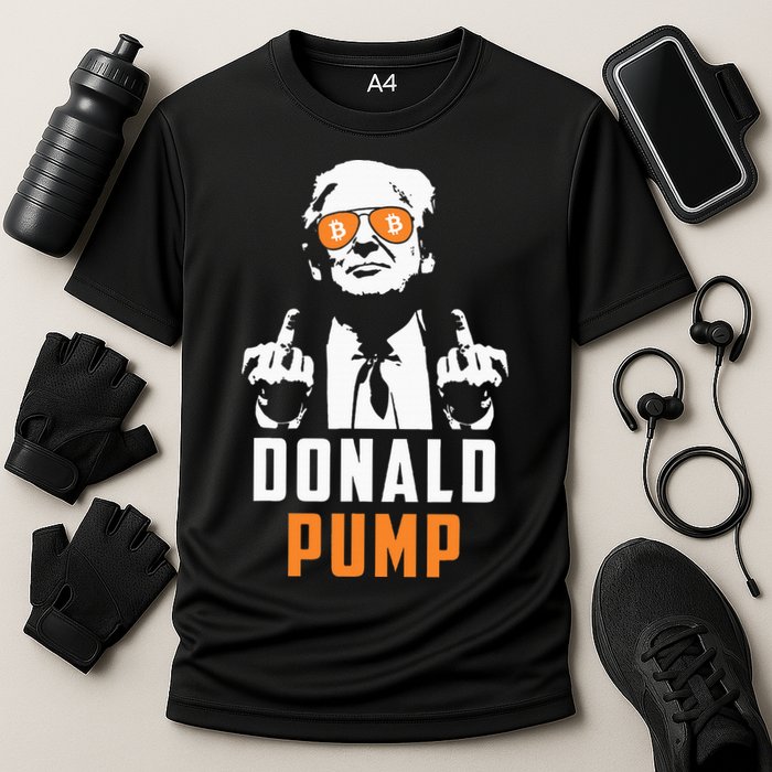 Donald Pump Bitcoin Funny Trump 2024 Crypto American Flag Cooling Performance Crew T-Shirt