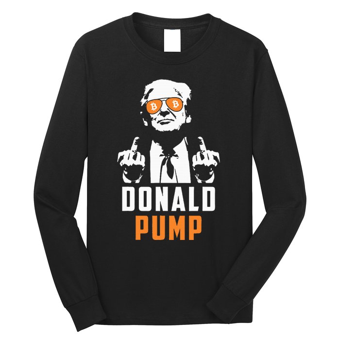 Donald Pump Bitcoin Funny Trump 2024 Crypto American Flag Long Sleeve Shirt