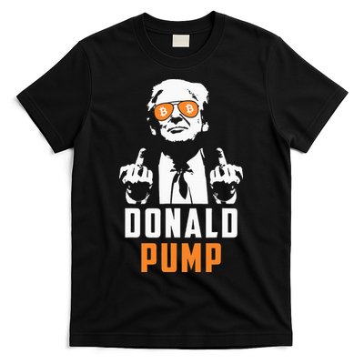 Donald Pump Bitcoin Funny Trump 2024 Crypto American Flag T-Shirt