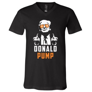 Donald Pump Bitcoin Funny Trump 2024 Crypto American Flag V-Neck T-Shirt