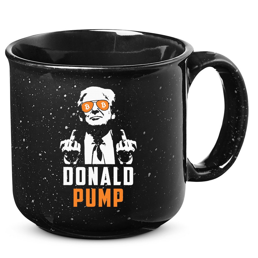 Donald Pump Bitcoin Funny Trump 2024 Crypto American Flag 15oz Campfire Ceramic Mug