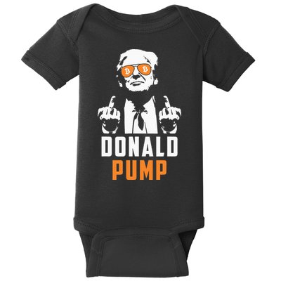 Donald Pump Bitcoin Funny Trump 2024 Crypto American Flag Baby Bodysuit