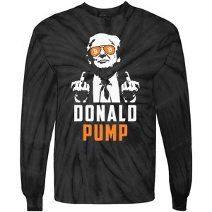 Donald Pump Bitcoin Funny Trump 2024 Crypto American Flag Tie-Dye Long Sleeve Shirt