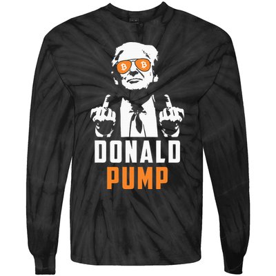 Donald Pump Bitcoin Funny Trump 2024 Crypto American Flag Tie-Dye Long Sleeve Shirt