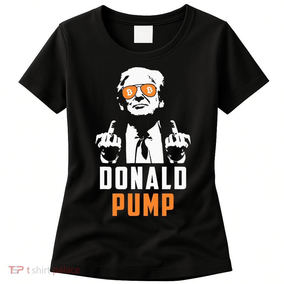Donald Pump Bitcoin Funny Trump 2024 Crypto American Flag Womens T-Shirt