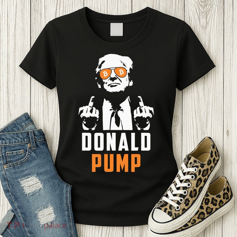 Donald Pump Bitcoin Funny Trump 2024 Crypto American Flag Womens T-Shirt