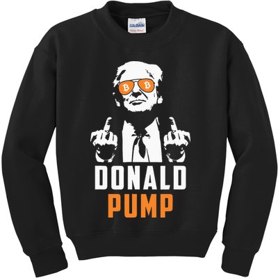Donald Pump Bitcoin Funny Trump 2024 Crypto American Flag Kids Sweatshirt
