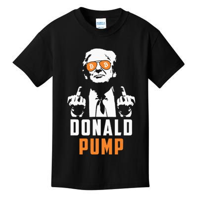 Donald Pump Bitcoin Funny Trump 2024 Crypto American Flag Kids T-Shirt