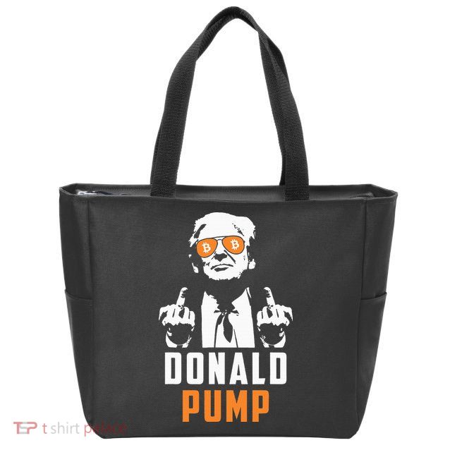 Donald Pump Bitcoin Funny Trump 2024 Crypto American Flag Zip Tote Bag