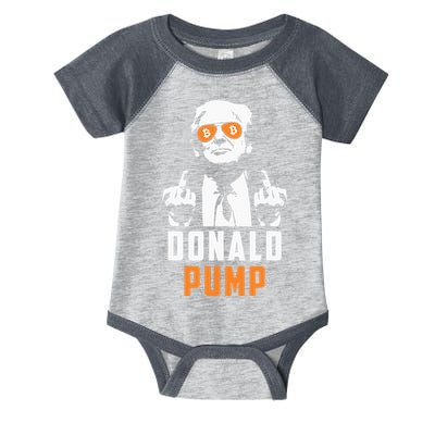 Donald Pump Bitcoin Funny Trump 2024 Crypto American Flag Infant Baby Jersey Bodysuit