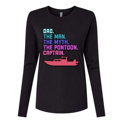 Dad Pontoon Boat Captain Funny Boating Daddy Fathers Day Gift Womens Cotton Relaxed Long Sleeve T-Shirt