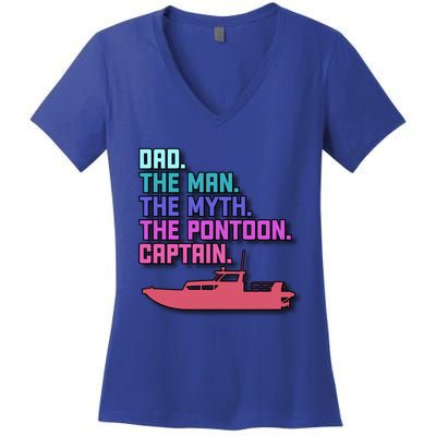 Dad Pontoon Boat Captain Funny Boating Daddy Fathers Day Gift Women's V-Neck T-Shirt