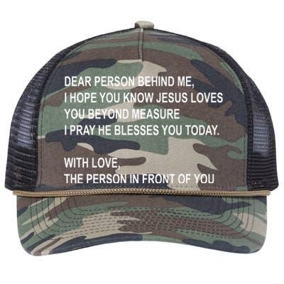 Dear Person Behind Me I Hope You Know Jesus Loves You Quote Retro Rope Trucker Hat Cap