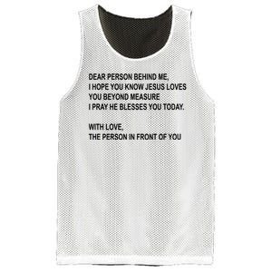 Dear Person Behind Me I Hope You Know Jesus Loves You Quote Mesh Reversible Basketball Jersey Tank