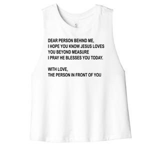 Dear Person Behind Me I Hope You Know Jesus Loves You Quote Women's Racerback Cropped Tank