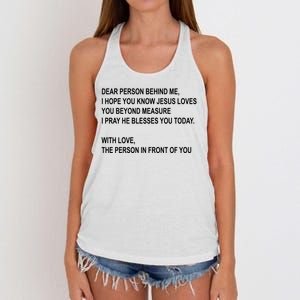 Dear Person Behind Me I Hope You Know Jesus Loves You Quote Women's Knotted Racerback Tank