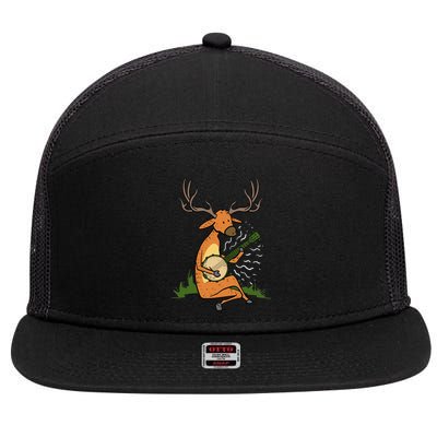 Deer Playing Banjo Gift 7 Panel Mesh Trucker Snapback Hat