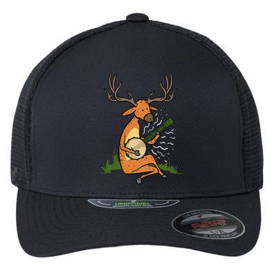 Deer Playing Banjo Gift Flexfit Unipanel Trucker Cap