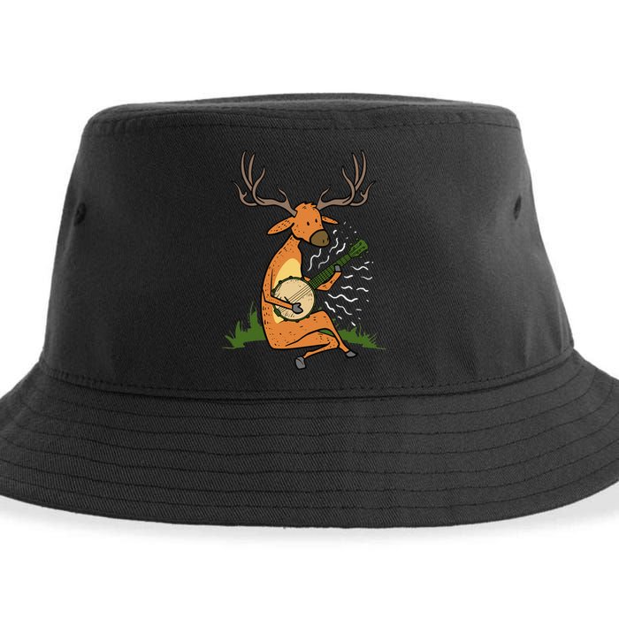 Deer Playing Banjo Gift Sustainable Bucket Hat