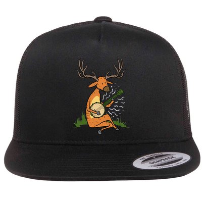 Deer Playing Banjo Gift Flat Bill Trucker Hat