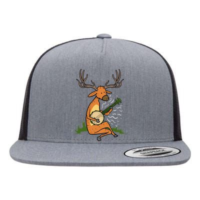 Deer Playing Banjo Gift Flat Bill Trucker Hat