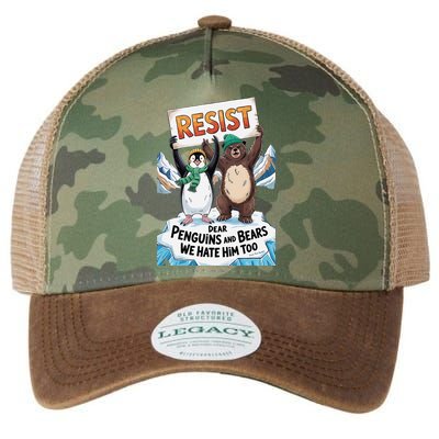 DEAR PENGUINS BEARS WE HATE HIM TOO NO TARIFFS RESIST Legacy Tie Dye Trucker Hat