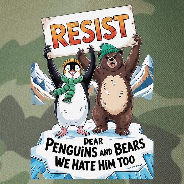 DEAR PENGUINS BEARS WE HATE HIM TOO NO TARIFFS RESIST Legacy Tie Dye Trucker Hat