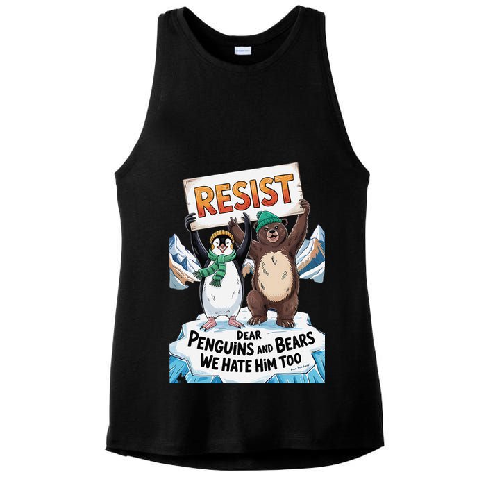 DEAR PENGUINS BEARS WE HATE HIM TOO NO TARIFFS RESIST Ladies PosiCharge Tri-Blend Wicking Tank
