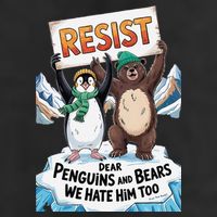 DEAR PENGUINS BEARS WE HATE HIM TOO NO TARIFFS RESIST 7 Panel Mesh Trucker Snapback Hat