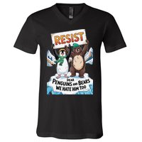 DEAR PENGUINS BEARS WE HATE HIM TOO NO TARIFFS RESIST V-Neck T-Shirt